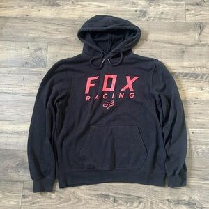 Fox Racing Black Pullover Hoodie Sweatshirt Medium Red Logo Kangaroo Pocket MX